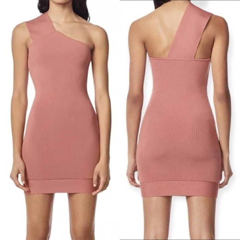 NWT Herve by Herve Leger Praline rose pink one shoulder bandage mini dress